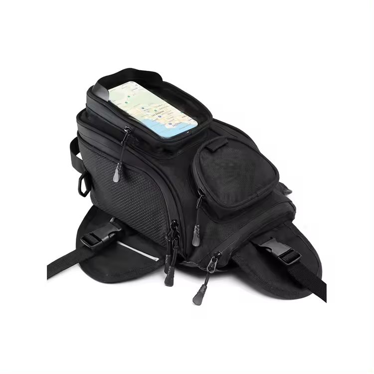 4 Straps Reinforced Fastening Waterproof Motorbike Tank Bag with Multi-pocket