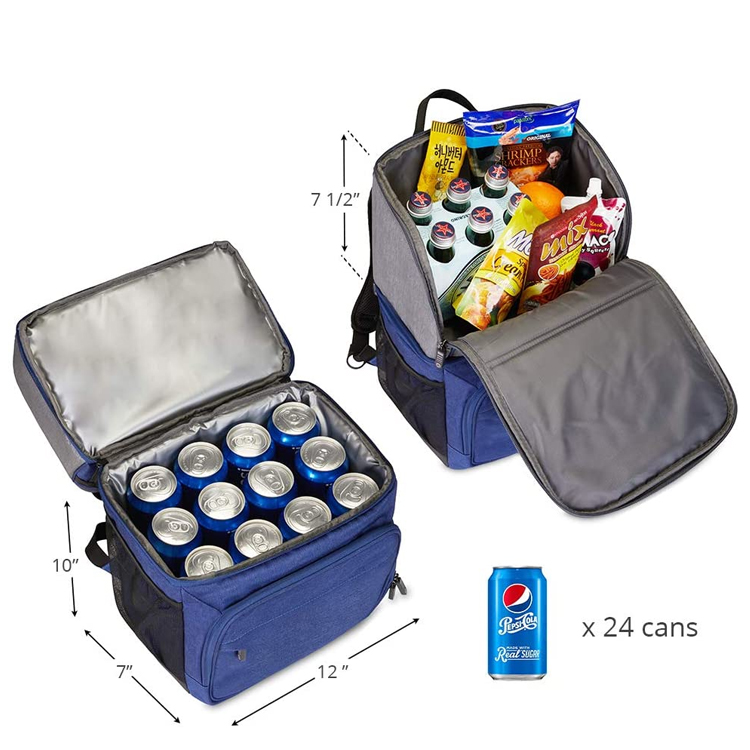 2 In 1 Double Decker Lunch Cooler Bag Picnic Food Ice Insulated Polyester Cooler Backpack