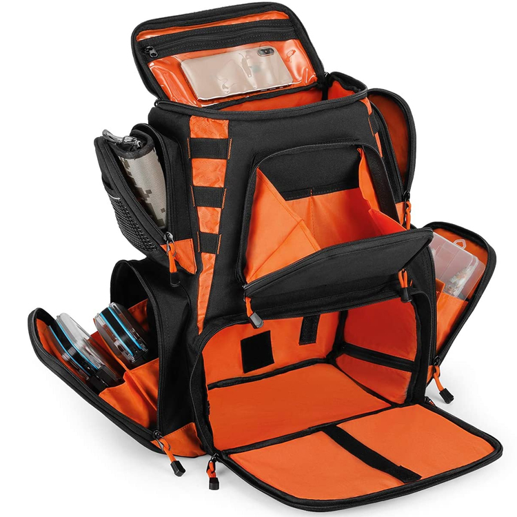 Outdoor Storage Fishing Backpack Waterproof Fishing Bag with 4 Trays Tackle Boxes