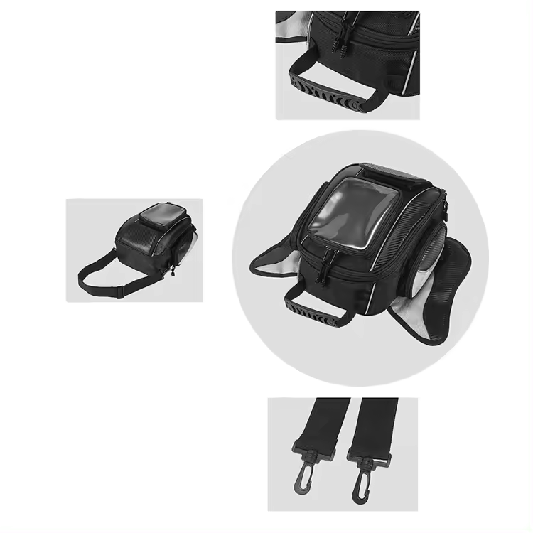 Multi-Functional Large Capacity Black 1680D Oxford Waterproof Motorcycle Tank Bag Moto Saddle Bag with Strap