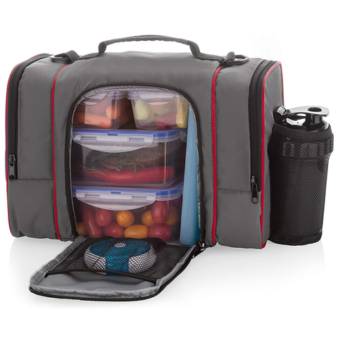 Waterproof Unisex Meal Prep Bag Fitness Insulated Thermal Cooler Bag With 6 Food Portion Control Containers Meal Cooler Bag