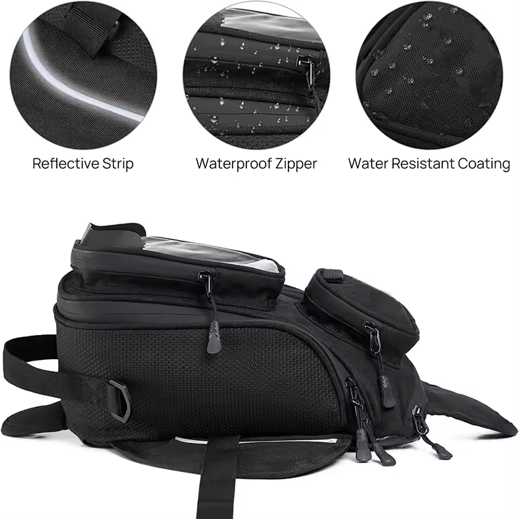 4 Straps Reinforced Fastening Waterproof Motorbike Tank Bag with Multi-pocket