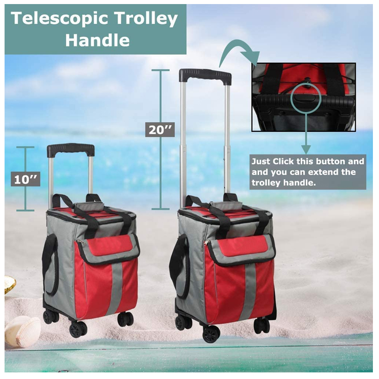 Custom Logo Extra Large Rolling Trolley With Cooler Compartment Fishing Bag Backpack Straps Tackle Box Storage
