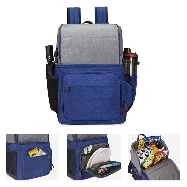 2 In 1 Double Decker Lunch Cooler Bag Picnic Food Ice Insulated Polyester Cooler Backpack