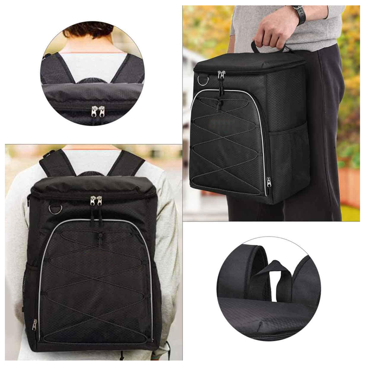 Custom Wholesale Outdoor Polyester Insulated Cooler Lunch Delivery Bags Picnic Travel Black Backpack