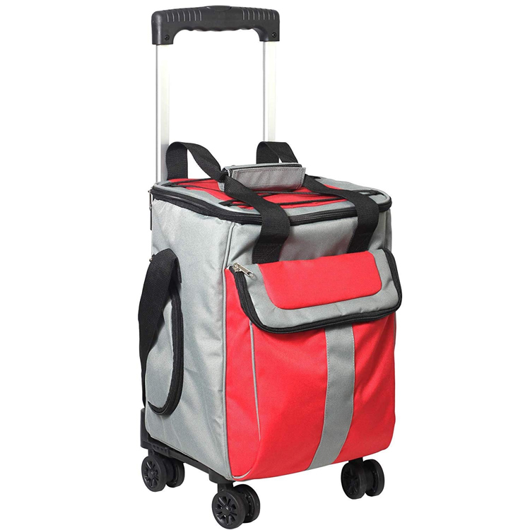 Custom Logo Extra Large Rolling Trolley With Cooler Compartment Fishing Bag Backpack Straps Tackle Box Storage