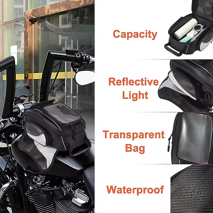 Multi-Functional Large Capacity Black 1680D Oxford Waterproof Motorcycle Tank Bag Moto Saddle Bag with Strap