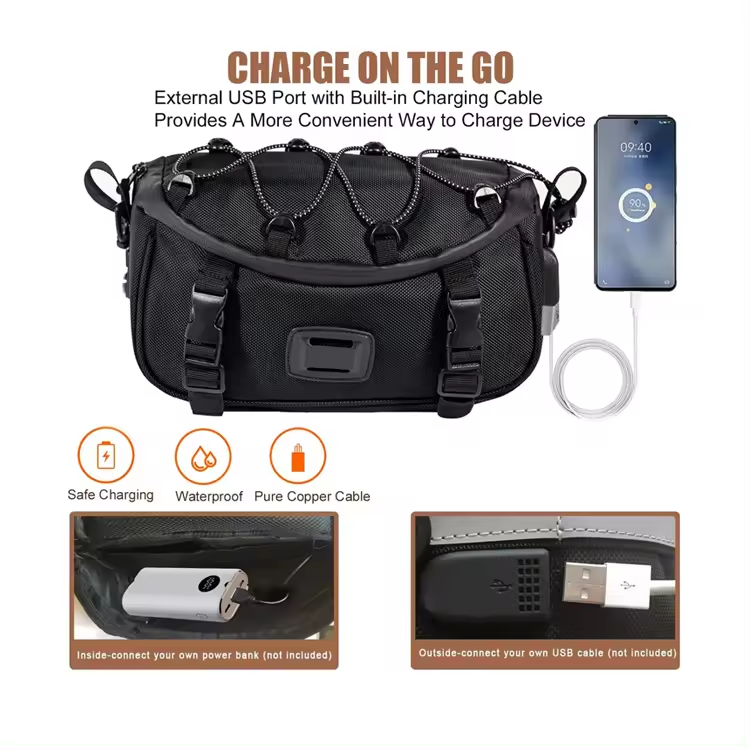 Function Tear-Resistant Motorcycle Travel Bag Motorcycle Handlebar Bag with USB Charge Port