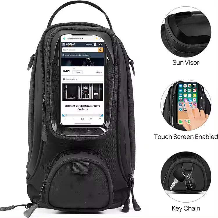 4 Straps Reinforced Fastening Waterproof Motorbike Tank Bag with Multi-pocket