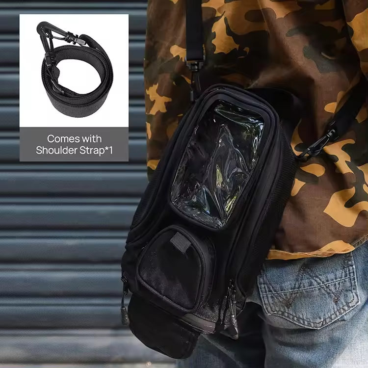 4 Straps Reinforced Fastening Waterproof Motorbike Tank Bag with Multi-pocket