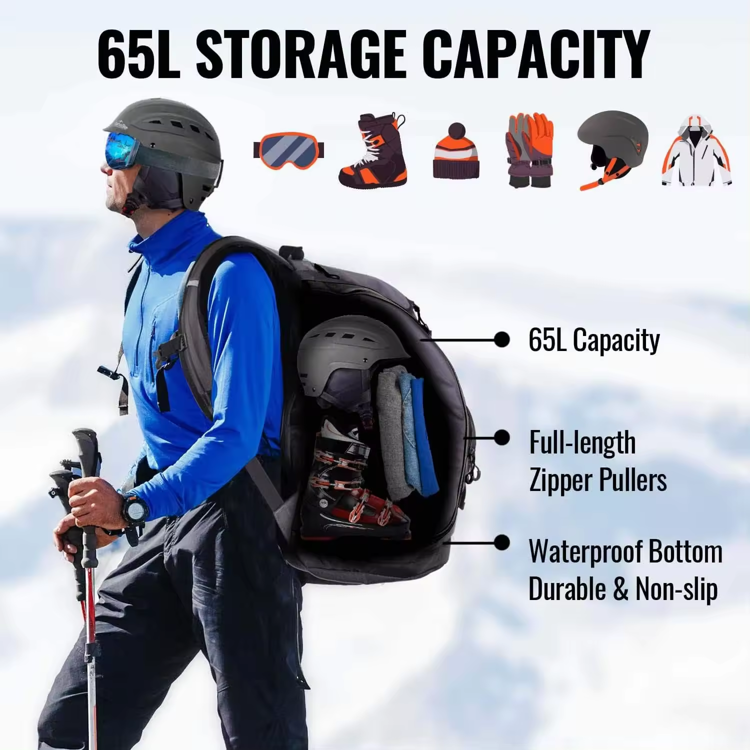 New Fashion Boot Bags Custom Logo 65L Waterproof Skiing Snowboarding Travel Luggage Backpack