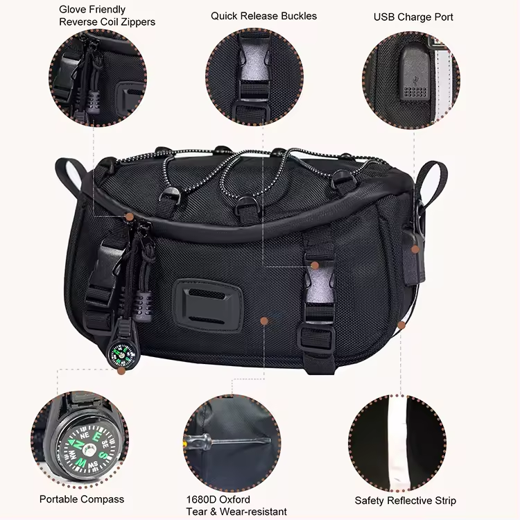 Function Tear-Resistant Motorcycle Travel Bag Motorcycle Handlebar Bag with USB Charge Port