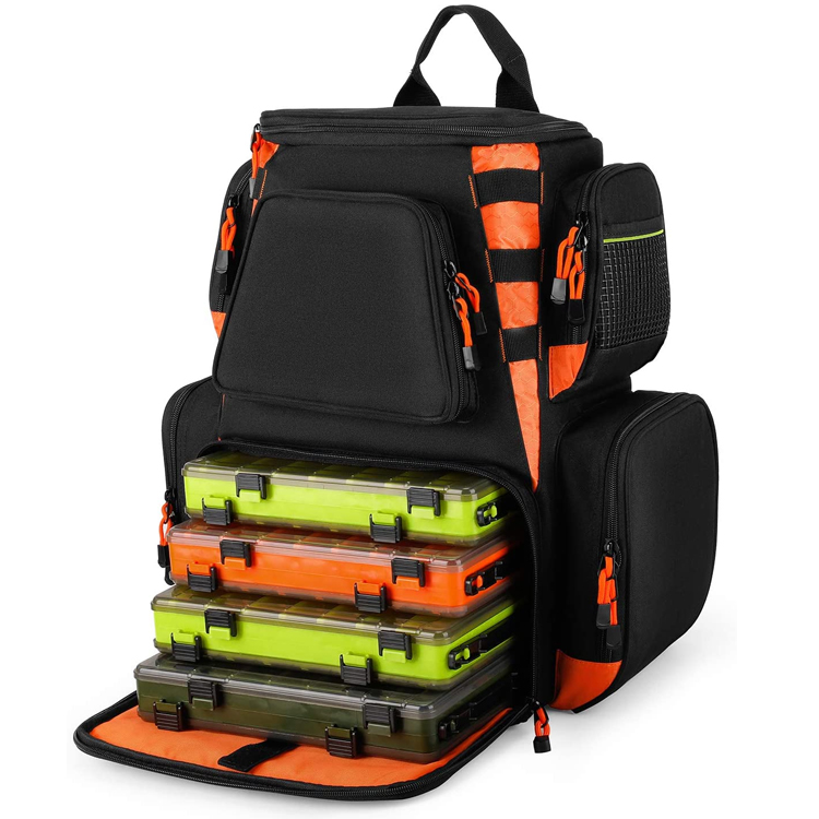 Outdoor Storage Fishing Backpack Waterproof Fishing Bag with 4 Trays Tackle Boxes