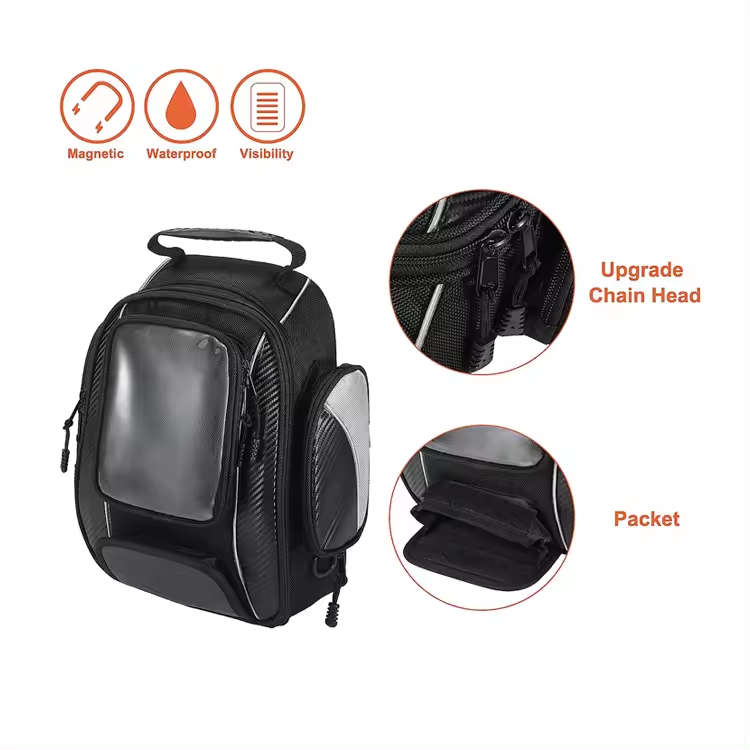 Multi-Functional Large Capacity Black 1680D Oxford Waterproof Motorcycle Tank Bag Moto Saddle Bag with Strap